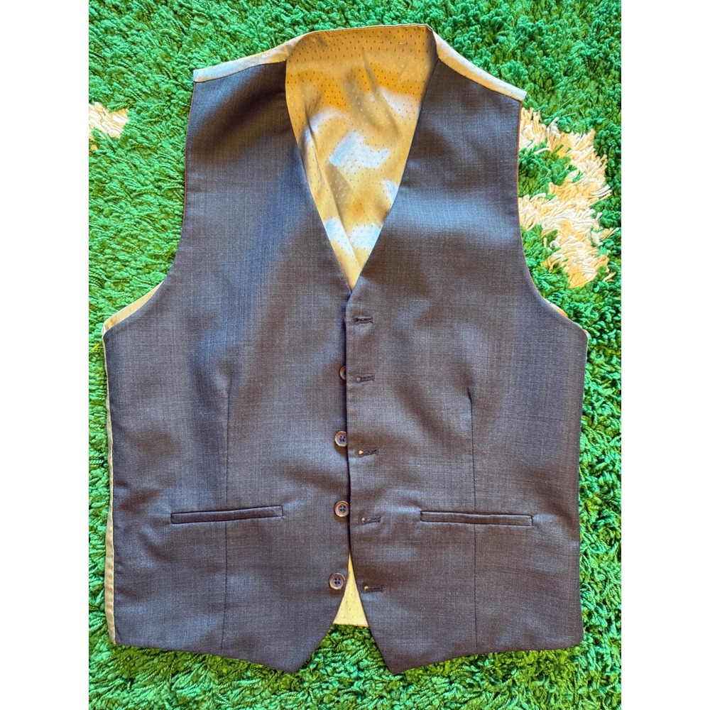 Unbranded Reversible Suit Vest Mens M Grey‎ Brown Gold Geometric Back Good Vtg